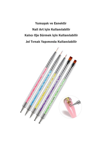 5 Adet Nail Art Fırça Seti Fırçalı Tırnak Süsleme Desen Seti Dot Kalemi Tırnak Boyama Çok Renkli
