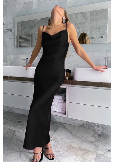 Madmext Mad Girls Siyah Uzun Saten Elbise Mg1408 Siyah Madmext Mad Girls Siyah Uzun Saten Elbise Mg1408 Siyah