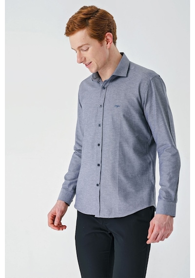İmza Gri Uzun Kollu Oxford Cepsiz Pamuklu Klasik Slim Fit Dar Kesim Gömlek 1004240235-gri Gri