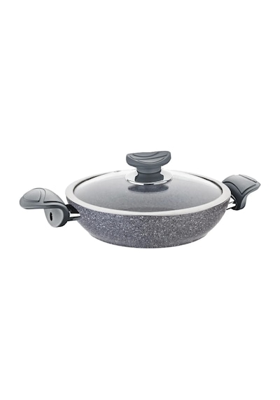 3214 - 2 Parça, Biogranit, Çerçeveli Kapaklı, 22x5 Cm - 1,5 Litre Sahan-tava Gri Gövde, Gri Detay Gri