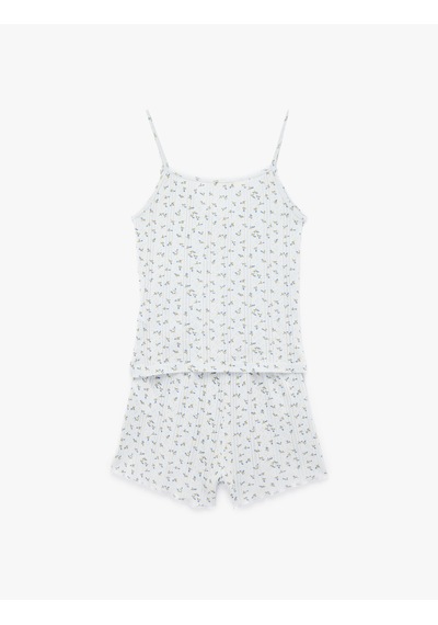Koton Askılı Çiçekli Şortlu Pijama Takımı Mavi Desenli 6slk40183mk