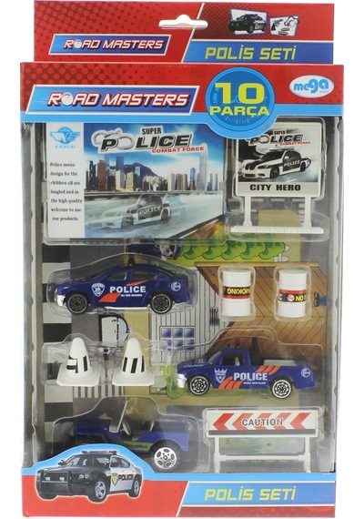 Die Cast Metal 10 Parça Polis Seti - Jeepli Mavi