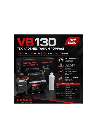 Unıco Vb130 Tek Kademeli Vakum Pompası Siyah