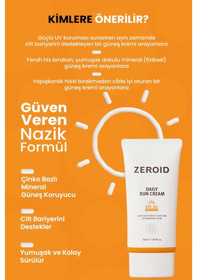 Hassas Atopik Ciltlere Bariyer Koruyan Mineral Güneş Kremi Zeroıd Daily Sun Cream Spf50+ Pa++++