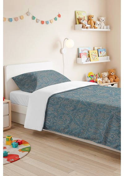 Mavi Damask Klasik Tek Kişilik Pike Takımı - Bej Avangart Motifli 160x220 Cm Mevsimlik Yatak Örtüsü Mat Vadi Dönüşü
