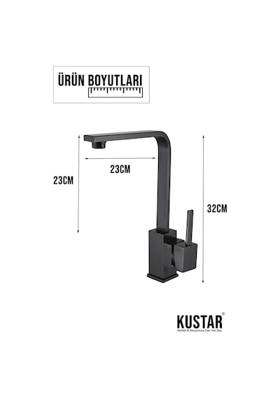 Mix Siyah Kare Mutfak Evye Lavabo Bataryası Aç Kapa Batarya Musluk Siyah