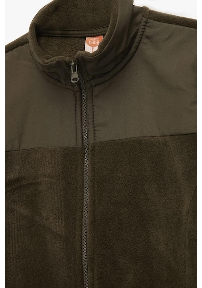 Koton Erkek Bebek Uzun Kollu Cepli Dik Yaka Fermuarlı Polar Sweatshirt Haki