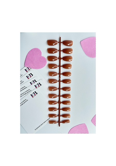 24 Adet Renkli Balerin Takma Tırnak Orta Uzun 309 Bronz Rengi