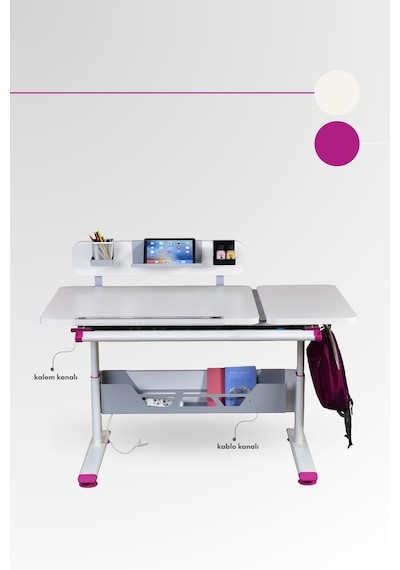 Vega Standart Yükseklik Ve Eğim Ayarlı, Çekmeceli Bilgisayar Masası, Ofis Ve Çalışma Masası Fuşya Gri Vega Standart Yükseklik Ve Eğim Ayarlı, Çekmeceli Bilgisayar Masası, Ofis Ve Çalışma Masası Fuşya Gri