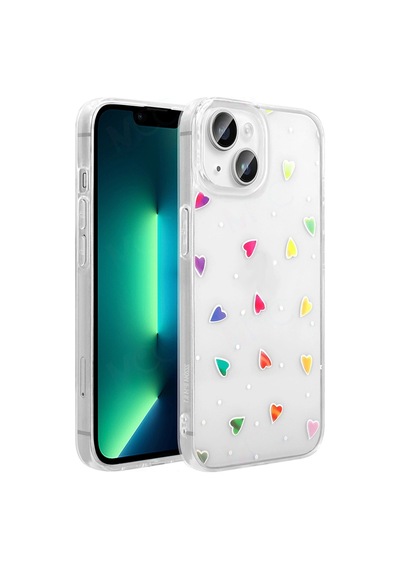 Apple Uyumlu iPad iPhone 13 Kılıf Şeffaf Figürlü Zore Folk Sert Kapak Kalp