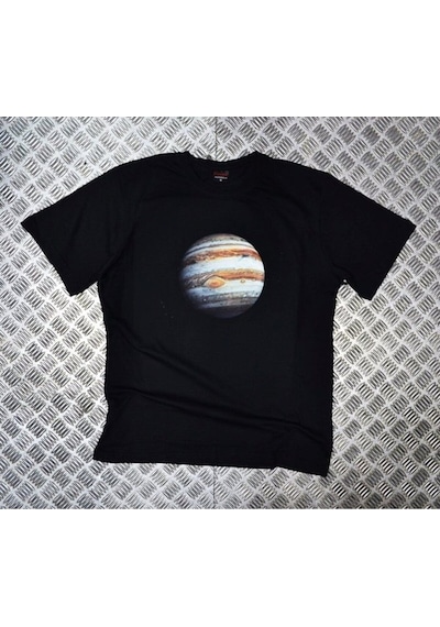 Saturn Baskılı Unisex %100 Pamuk Siyah T-shirt SIYAH
