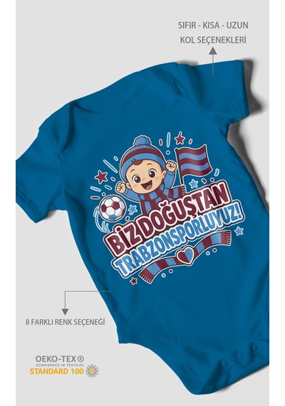 Morivokids Biz Doğuştan Trabzonsporluyum Kısa Kollu Bebek Body %100 Pamuk Koyu Mavi