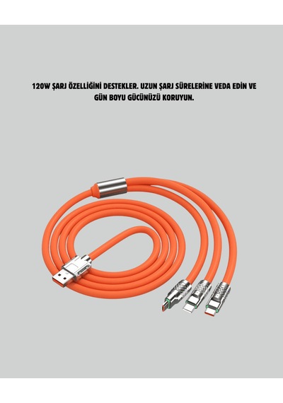 Çoklu Şarj Kablosu 120w 3'ü 1 Arada 1.2 Metre Destekli 0