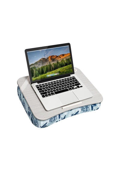 Tasarımcı Dizüstü Sehpa, Telefon Tutucu Ve Cihaz Kenarlığı İle, Mavi Çiçekler, 40 Cm, Dizüstü Bilgisayarlara Uyar, Stil No. 45433
