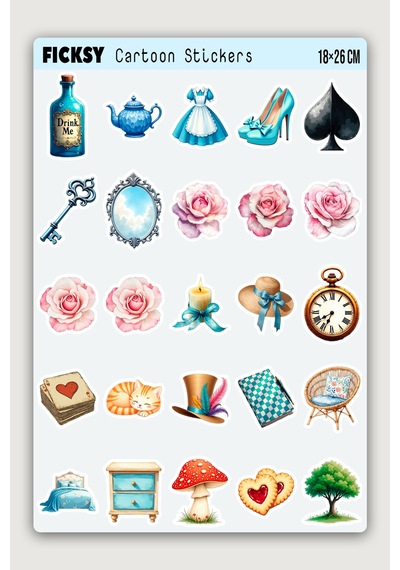 Alice Harikalar Diyarında Sticker Seti - 70 Adet Etiket Çıkartma Diğer
