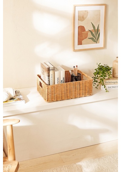 Ocean Home Textile Yıkanabilir Bej Pp Rattan Sepet 39 X 29 X 13 Cm