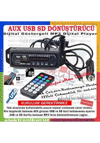 Oto Teyp Dönüştürücü Çevirici Bluetooth Aux-Sd Kart-Usb-Mikrofon N11.310