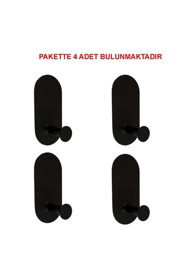 Askılık Yapışkanlı Thincal Oval Tekli Mat Siyah Rengi Pakette 4 Adet Mat Siyah
