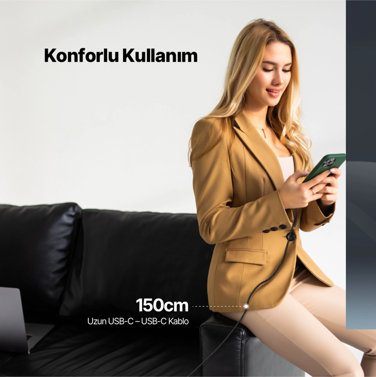 Alumicable Lcd Usb-c Usb-c 100w Pd/qc 150cm Hızlı Şarj/data Kablosu ,siyah