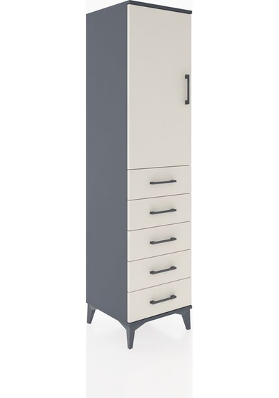 Hyperion Dolap 2 Raflı 5 Çekmeceli Tek Kapaklı 44x44x182 Antr... Antrasit
