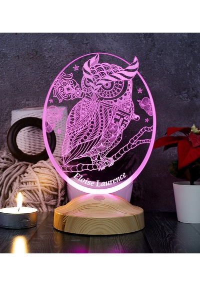 Baykuş Kişiye Özel Led Lamba, Baykuş Tasarımlı 3D Gece Lambası