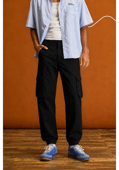 Tarz Cool Erkek Slim Fit Körüklü Jogger Paçası Lastikli Pantolon Siyah