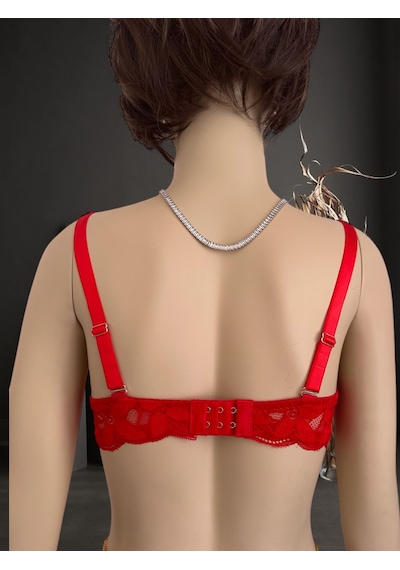 Jasmine Askıları Parlak Taşlı Hafif Destekli Dantelli Soft Cup İt Kırmızı