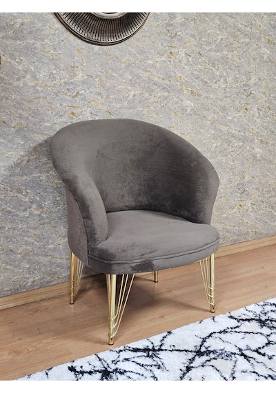 Zafir Tekli Teddy Gold Kaplama Telli Ayak Çay Seti Koltuk Tekli Berjer , Balkon, Salon, Ofis Kahverengi