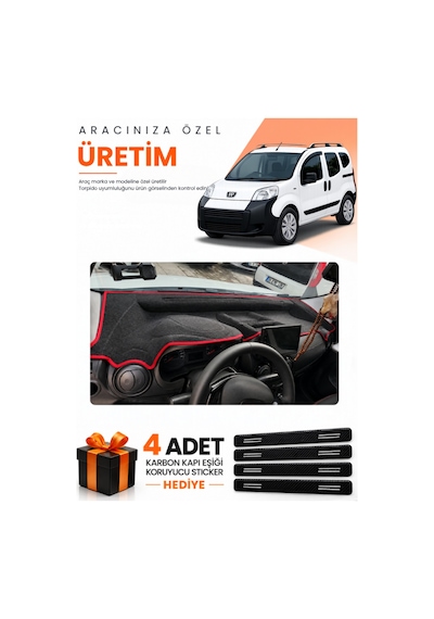 Peugeot Bipper Tam Kapalı 2007-2020 Uyumlu Torpido Koruma Örtüsü Oto Kılıfı - Siyah Kırmızı