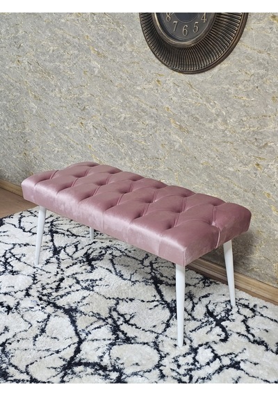 Zafir Beyaz Boyalı Sivriltme Ayaklı 90 Cm Puf Bench - Puf - Bench - Kasalı Oturak - Oturak - Yatak Ucu Puf Pembe