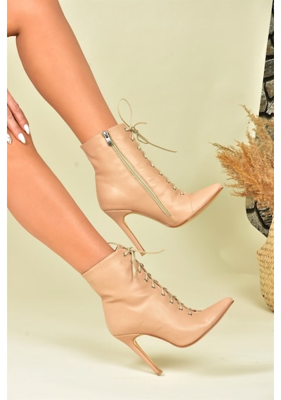 Fox Shoes Ten İnce Yüksek Topuklu Kadın Bot L372493509 Ten-Suni Deri
