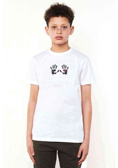 Tshirthane Heart In Hand Baskılı Unisex Çocuk Beyaz T-Shirt