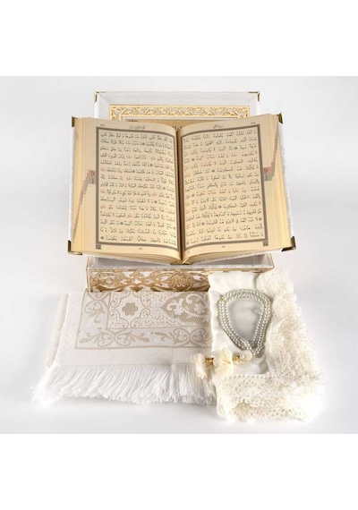 Raşel Kutulu, Kuran Hediye Seti Orta Boy, Krem, Elif-vav