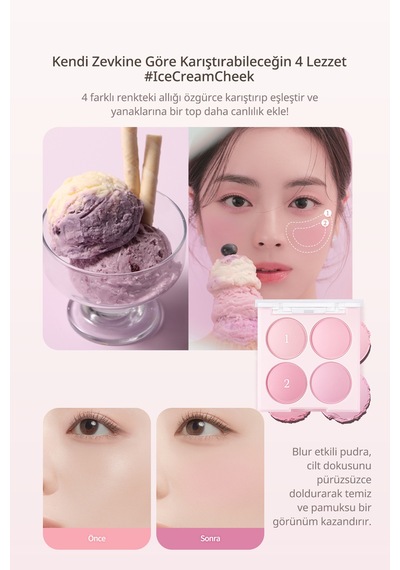 Dasique Karıştırılabilir Renk Tonlarına Sahip 4lü Allık Blending Mood Cheek 08 Blueberry Sorbet 08 Blueberry Sorbet