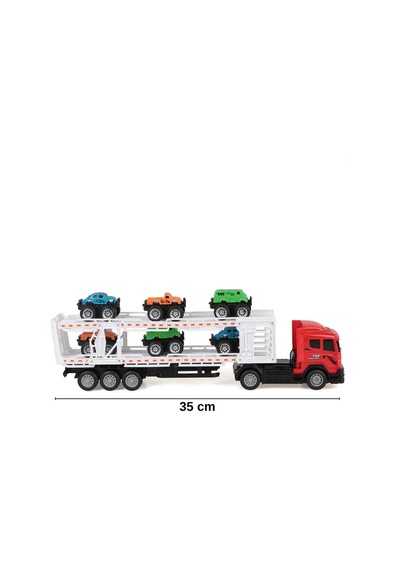 Oyuncak Uzaktan Kumandalı Araba Taşıyan Tır 35 Cm - 6 Adet Mini Arabalı Set 1:32 Ölçek Kırmızı