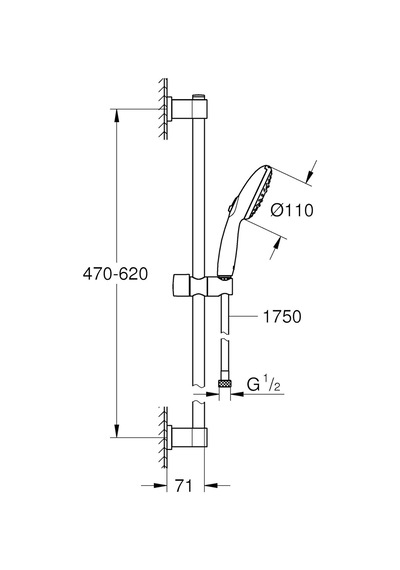 Grohe Vitalio Start 110 Sürgülü Duş Seti, 110mm Yuvarlak 3 Akışlı El Duşu, 600mm Sürgülü Ray, 1750mm Duş Hor Diğer