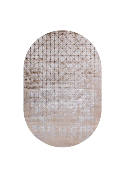 Parlak Saten Dokulu Poem Bambu Tuşe Modern Trend Oval Halı Pm06 Bej Bakır