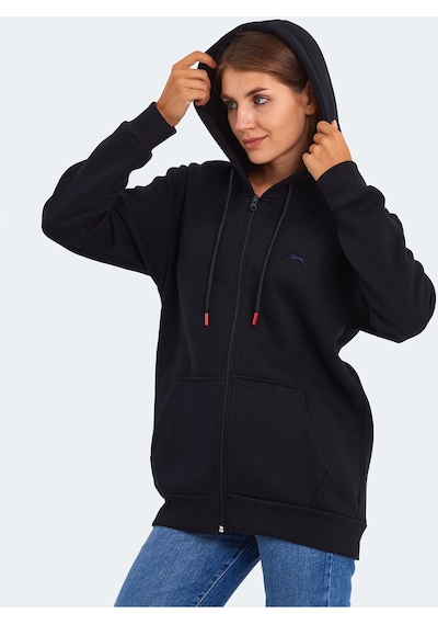 Slazenger KATYA Kadın Fermuarlı Kapüşonlu Cepli Lacivert Sweatshirt