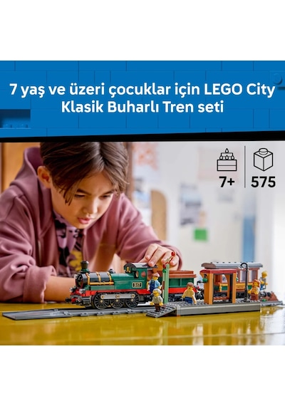 LEGO® City Klasik Buharlı Tren 60511 - 7 Yaş ve Üzeri Çocuklar İçin Yaratıcı Oyuncak Yapım Seti (575 Parça)