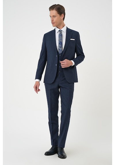 Efor Slim Fit Çift Yırtmaç Keten Karışımlı Yelekli Klasik Lacivert Takım Elbise Tk 914 Lacivert Efor Slim Fit Çift Yırtmaç Keten Karışımlı Yelekli Klasik Lacivert Takım Elbise Tk 914 Lacivert