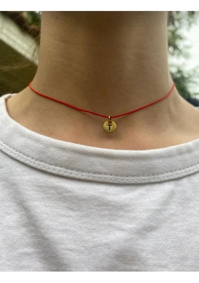Kırmızı İpli Harfli Choker Kolye Kırmızı