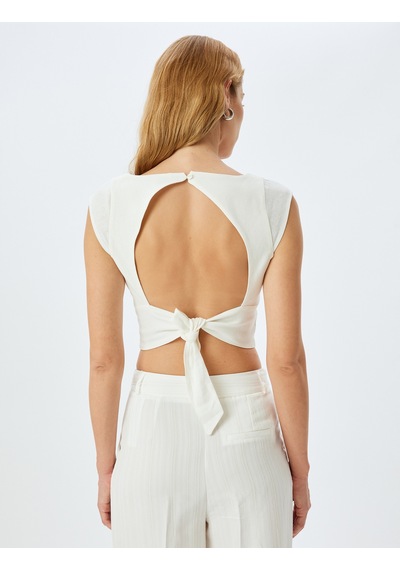 Koton Kare Yaka Kap Kol Keten Crop Top Undetermıned 5sak30003pw Çok Renkli