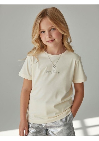 Zekids Kız Çocuk Sunshine Yazılı Tasarım T-shirt-16977 Krem