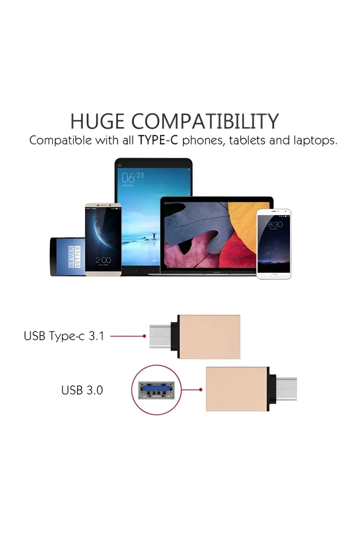 3 Adet Usb Tip C Otg Adaptör Çevirici Usb-c Erkek Usb 3.1 Dönüştürücü Macbook Uyumlu  Xiaomi Samsung Usb Otg
