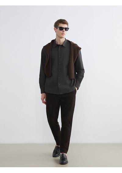 Lcw Vision Kahverengi Regular Fit Uzun Kollu Gabardin Erkek Gömlek