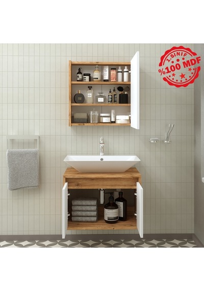 Banos Roomart Ayaksız 2 Kapaklı Lavabolu Ahşap-Mat Beyaz Mdf 6... Beyaz