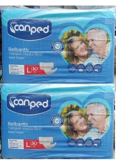 Tekstil Yüzeyli Canped Belbantlı Yetişkin Hasta Bezi 100-150 Cm Large 2x30'lu 60 Adet Tek Ebat