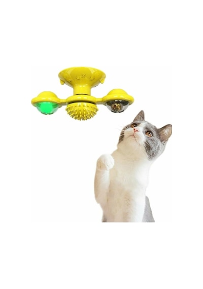 Vantuzlu Fırıldak Toplu 5 x 15 x 7 CM Dönen Şeffaf Kedi Oyuncağı Çok Renkli