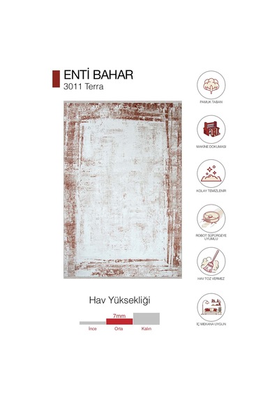 Enti Bahar 3011 Terra Halı - Bordürlü Eskitme Desenli Antre Halısı