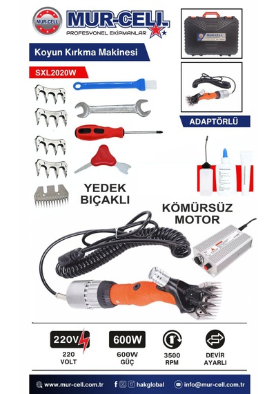 2020w 600 Watt Adaptörlü Kömürsüz Koyun Kırpma Makinesi Yedek Bıçaklı